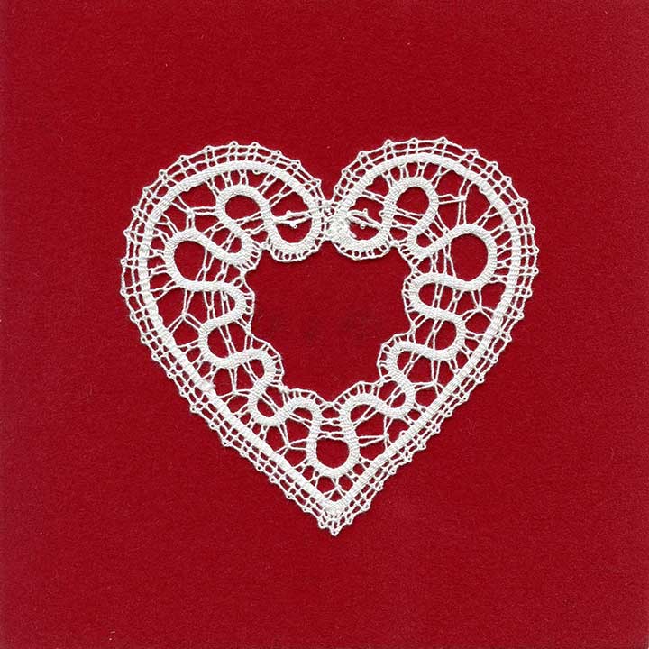 lace heart on red felt - love
