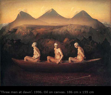 Three men at dawn